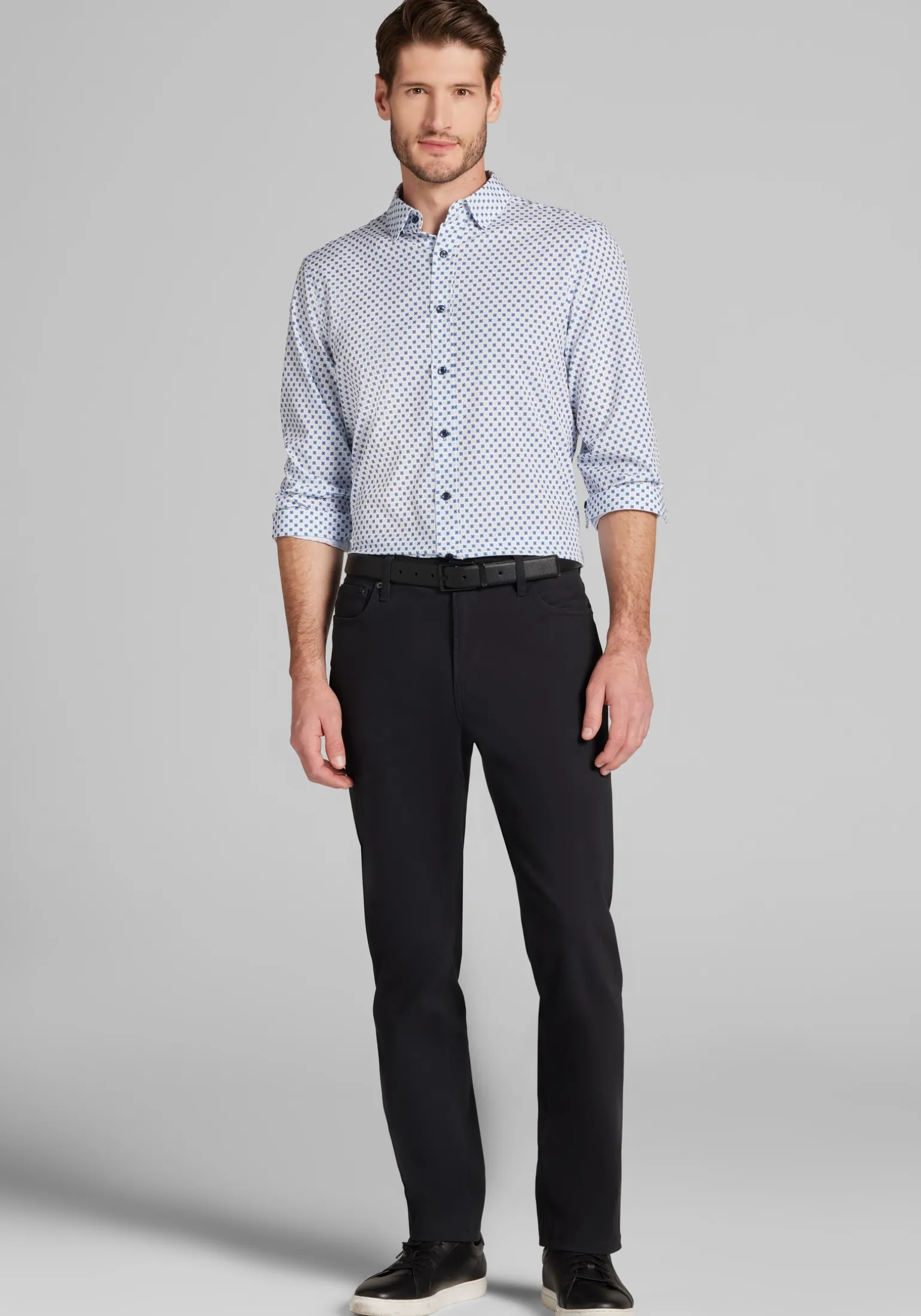 Traveler® COOLMOTION Tailored Fit Diamond Tile 4-Way Stretch Button Up Shirt