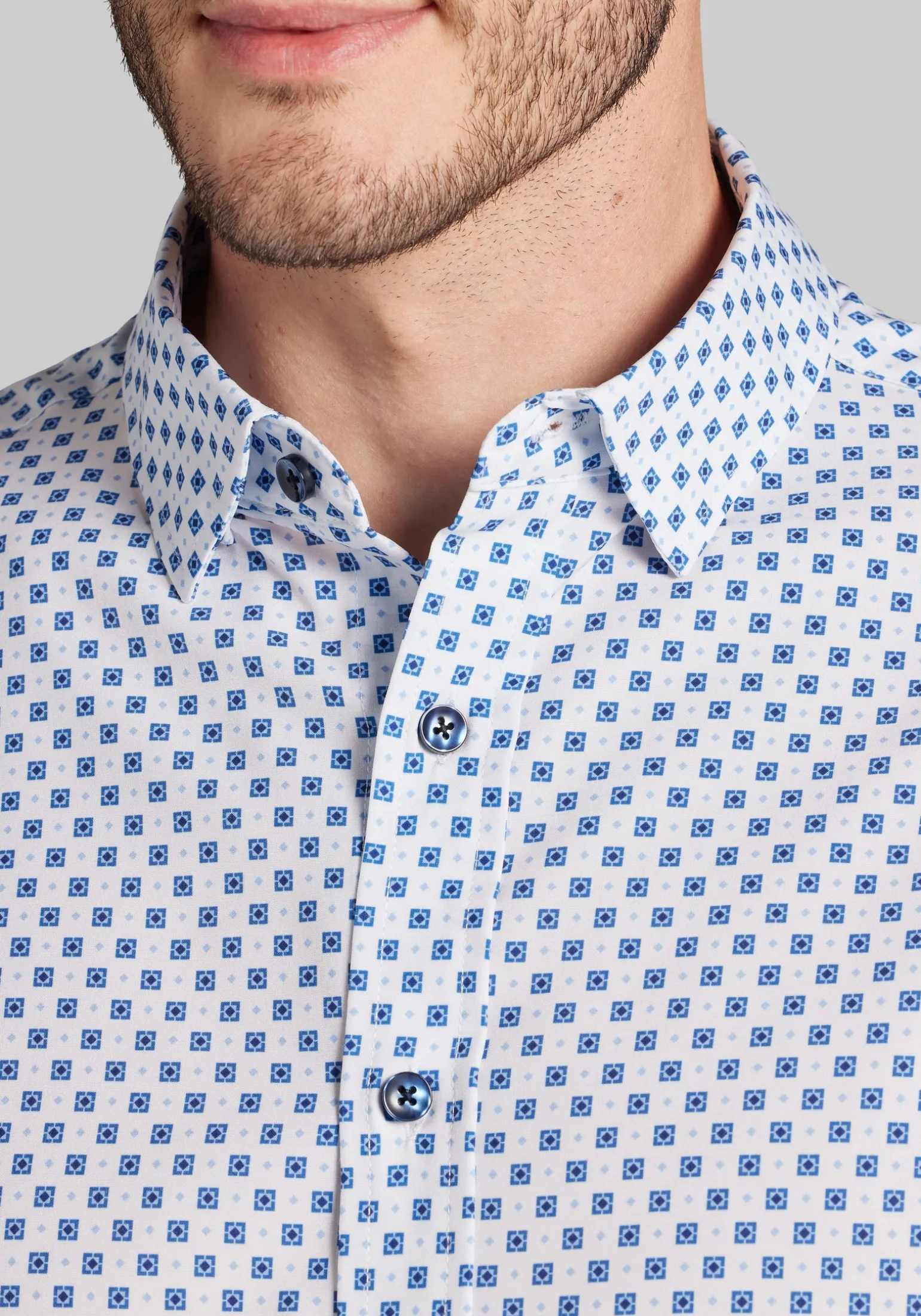Traveler® COOLMOTION Tailored Fit Diamond Tile 4-Way Stretch Button Up Shirt