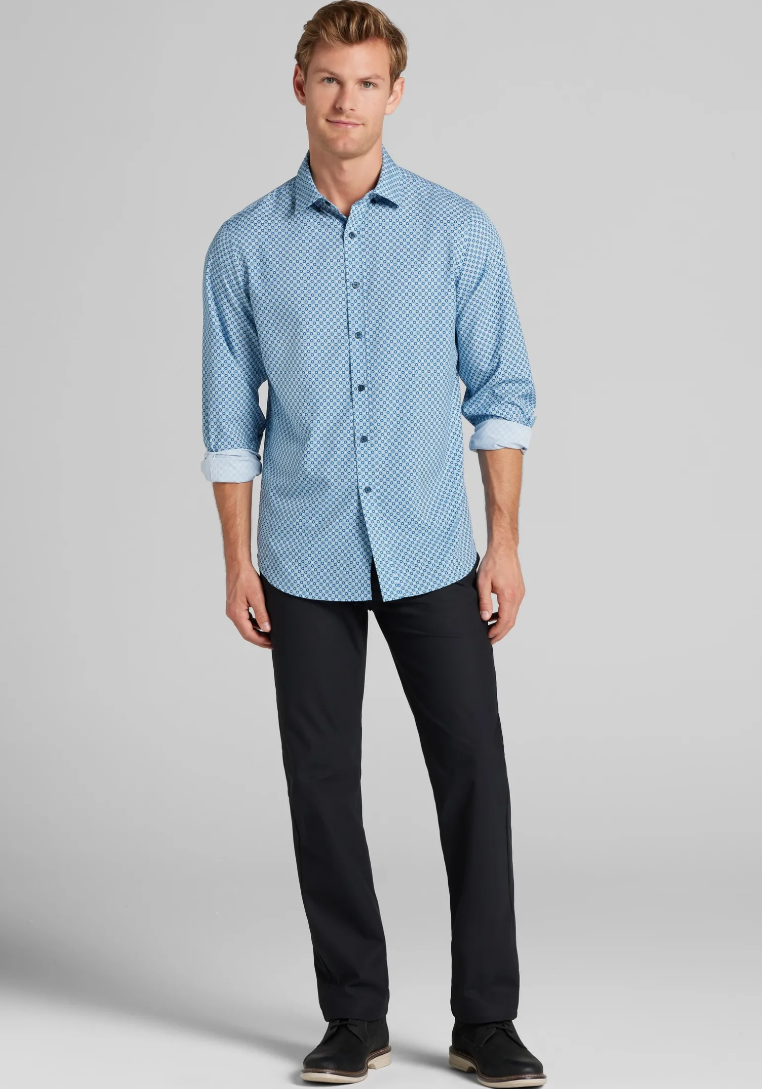 Traveler® COOLMOTION Tailored Fit Geometric 4-Way Stretch Button Up Shirt