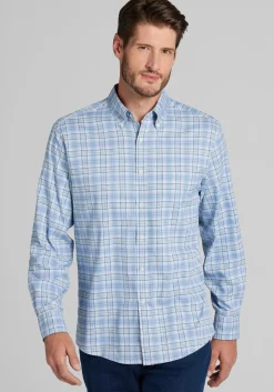 Traveler® COOLMOTION Tailored Fit Plaid 4-Way Stretch Button Up Shirt