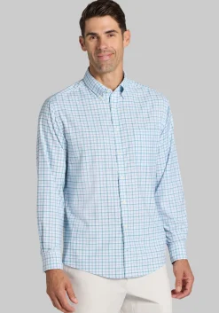 Traveler® Performance Tailored Fit Medium Grid Button Up Shirt