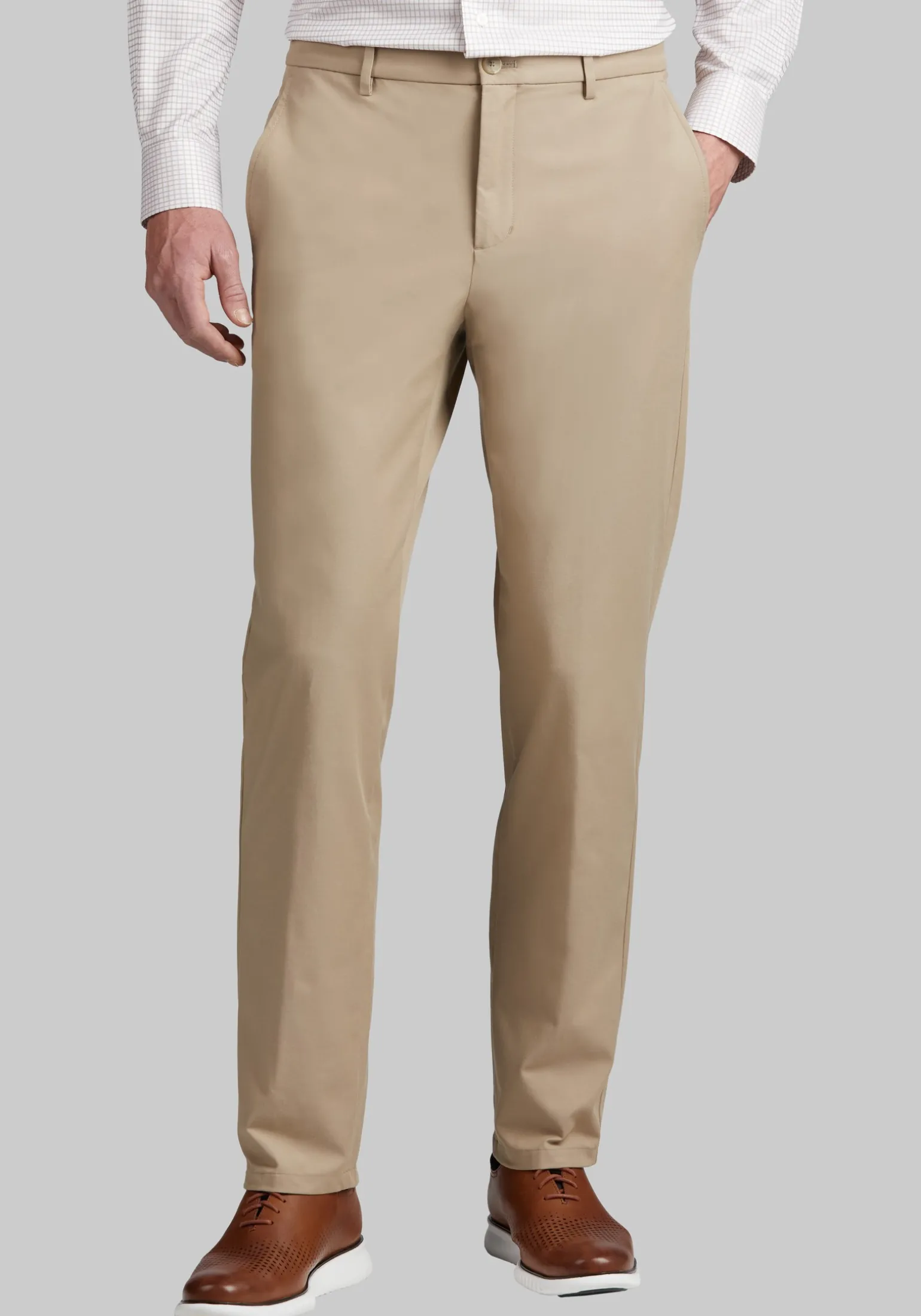 Traveler® Performance Tailored Fit Cotton Blend Flat Front Golf Chinos