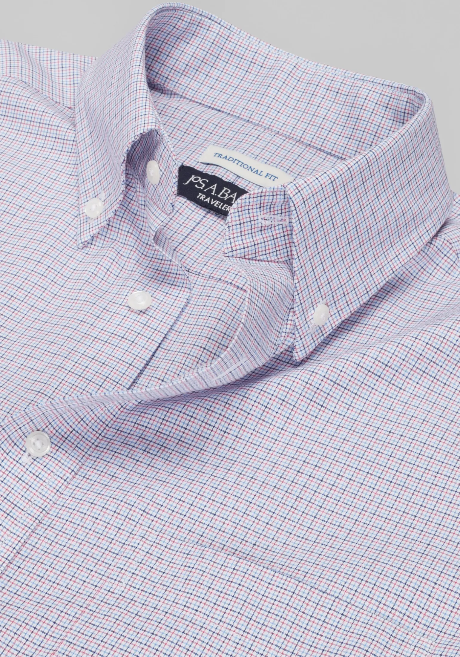Traveler® Traditional Fit Mini Plaid Dress Shirt - Big & Tall