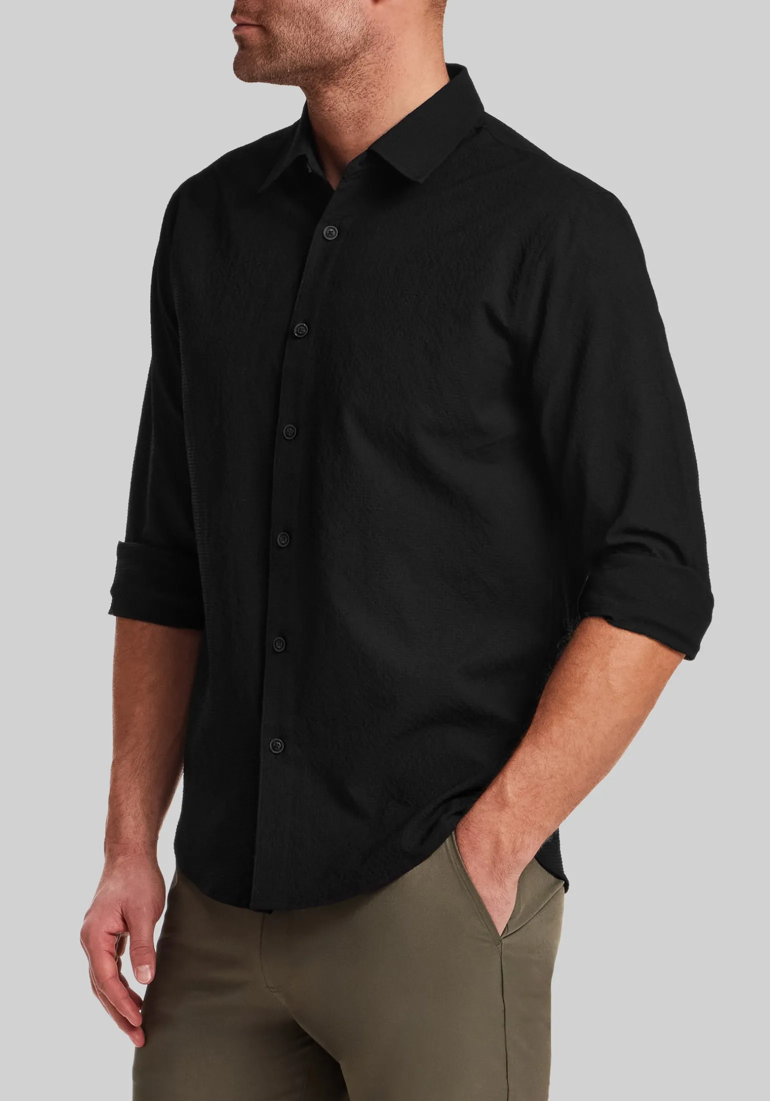 Vintage & Black Traditional Fit Mini Seersucker Button Up Shirt