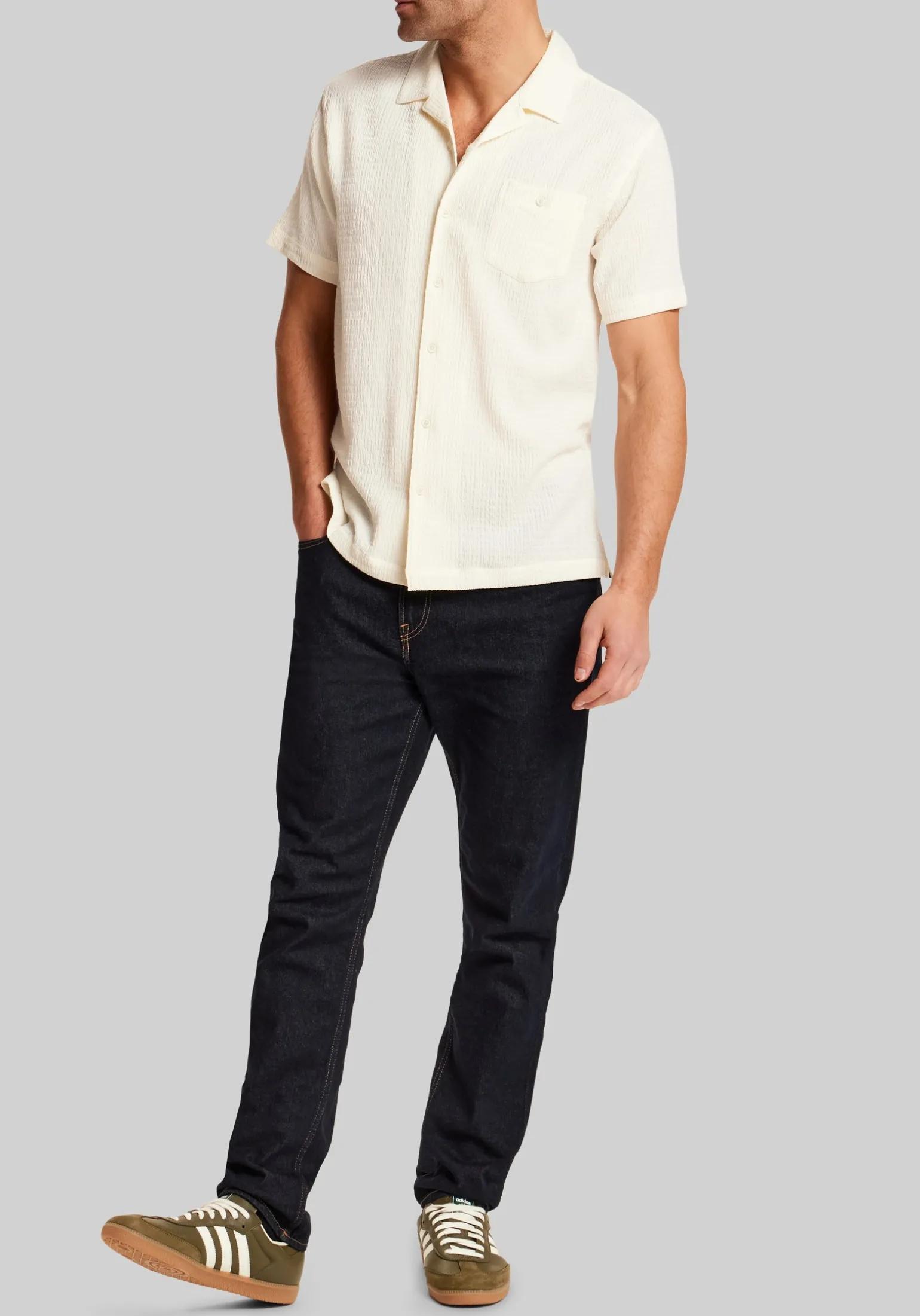 Vintage & Black Traditional Fit Crinkle Texture Short Sleeve Camp Shirt