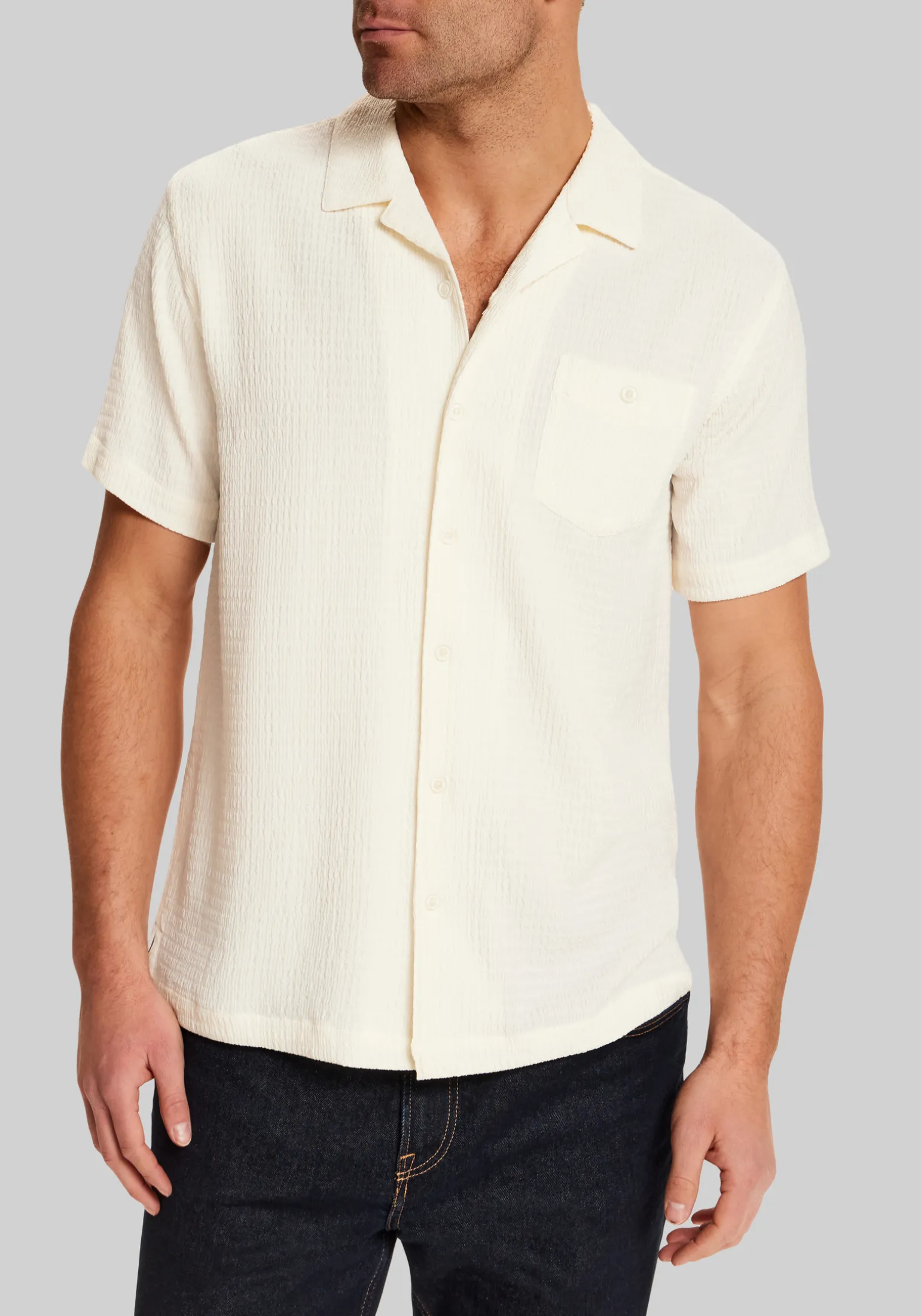 Vintage & Black Traditional Fit Crinkle Texture Short Sleeve Camp Shirt