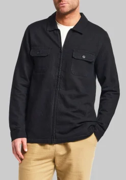 Vintage & Black Traditional Fit Linen-Blend Zip-Up Overshirt