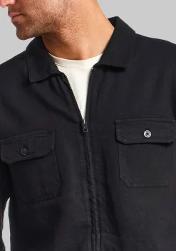 Vintage & Black Traditional Fit Linen-Blend Zip-Up Overshirt