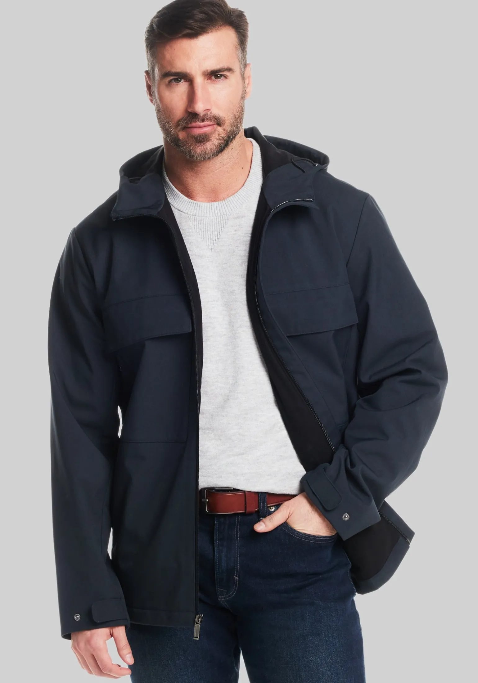 Weatherproof Tailored Fit Unlined Hooded Soft Shell Shirt Jacket