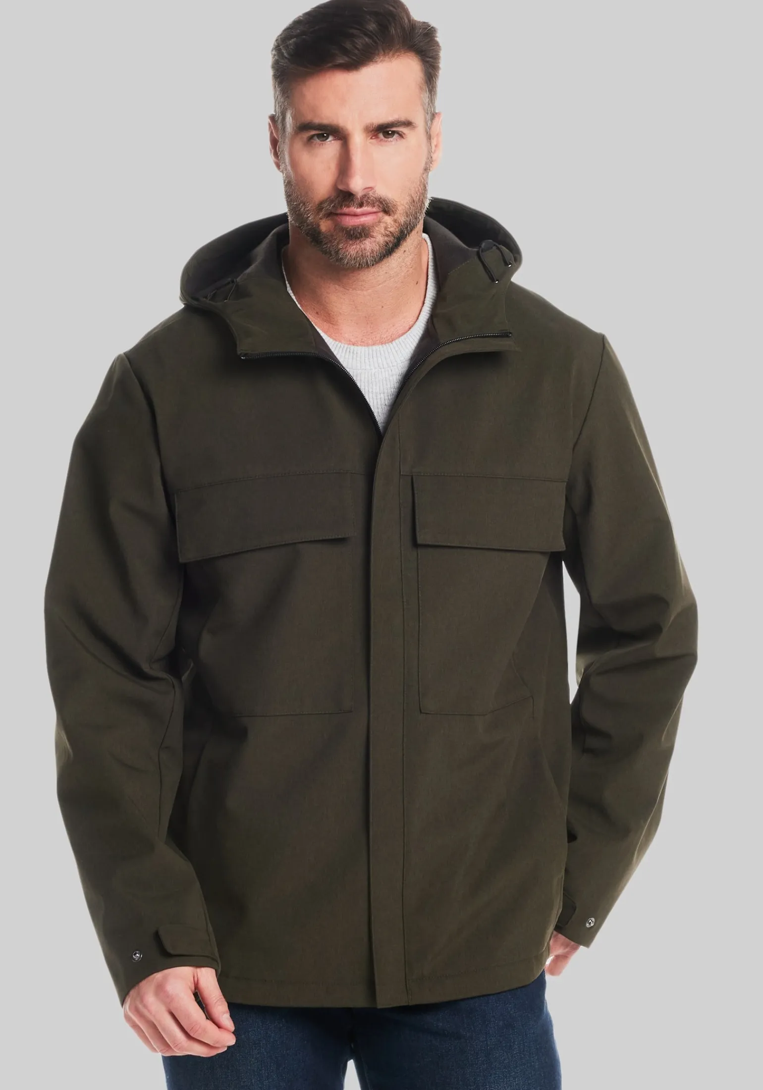 Weatherproof Tailored Fit Unlined Hooded Soft Shell Shirt Jacket