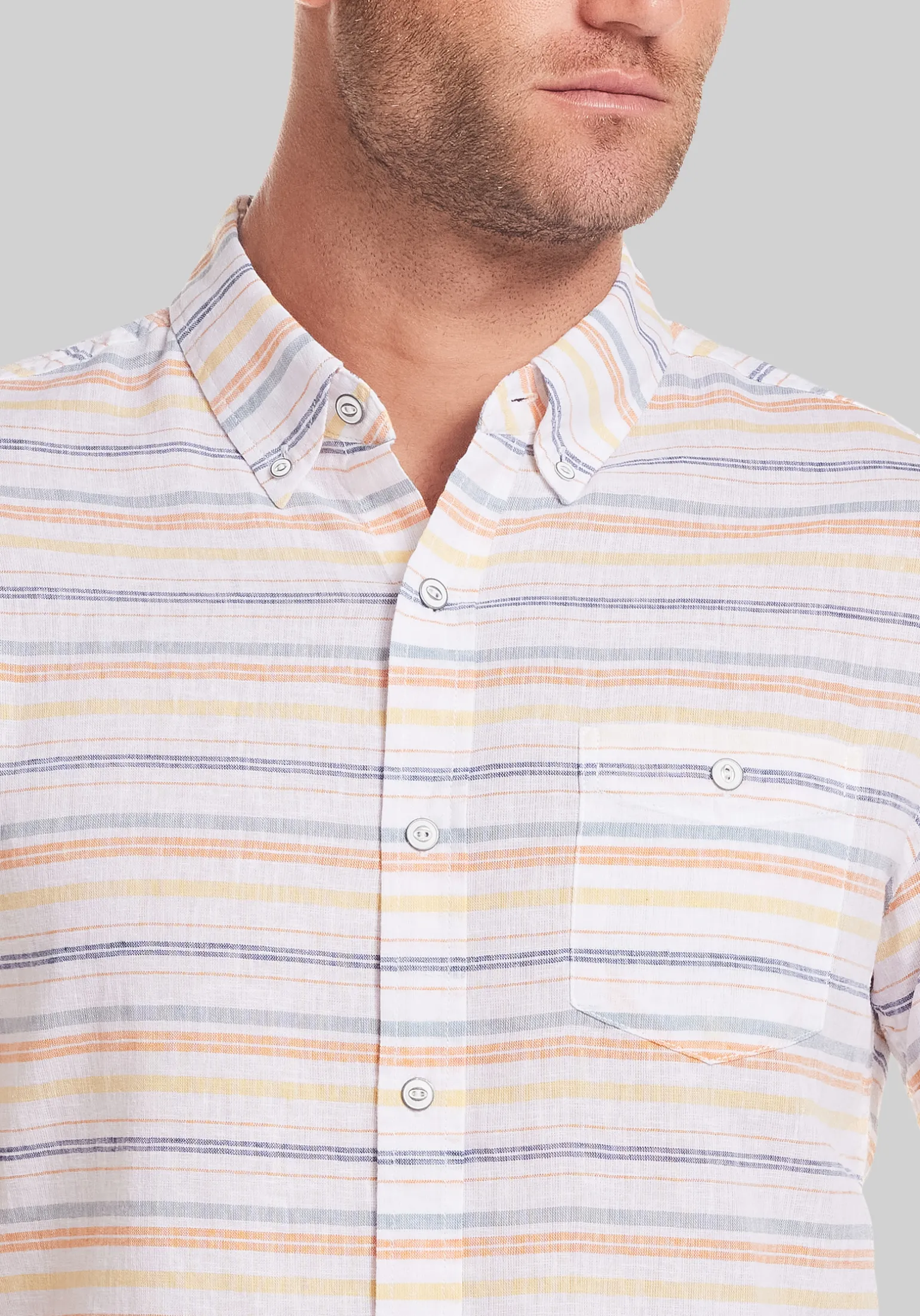 Weatherproof Vintage Tailored Fit Short Sleeve Stripe Button Up Shirt