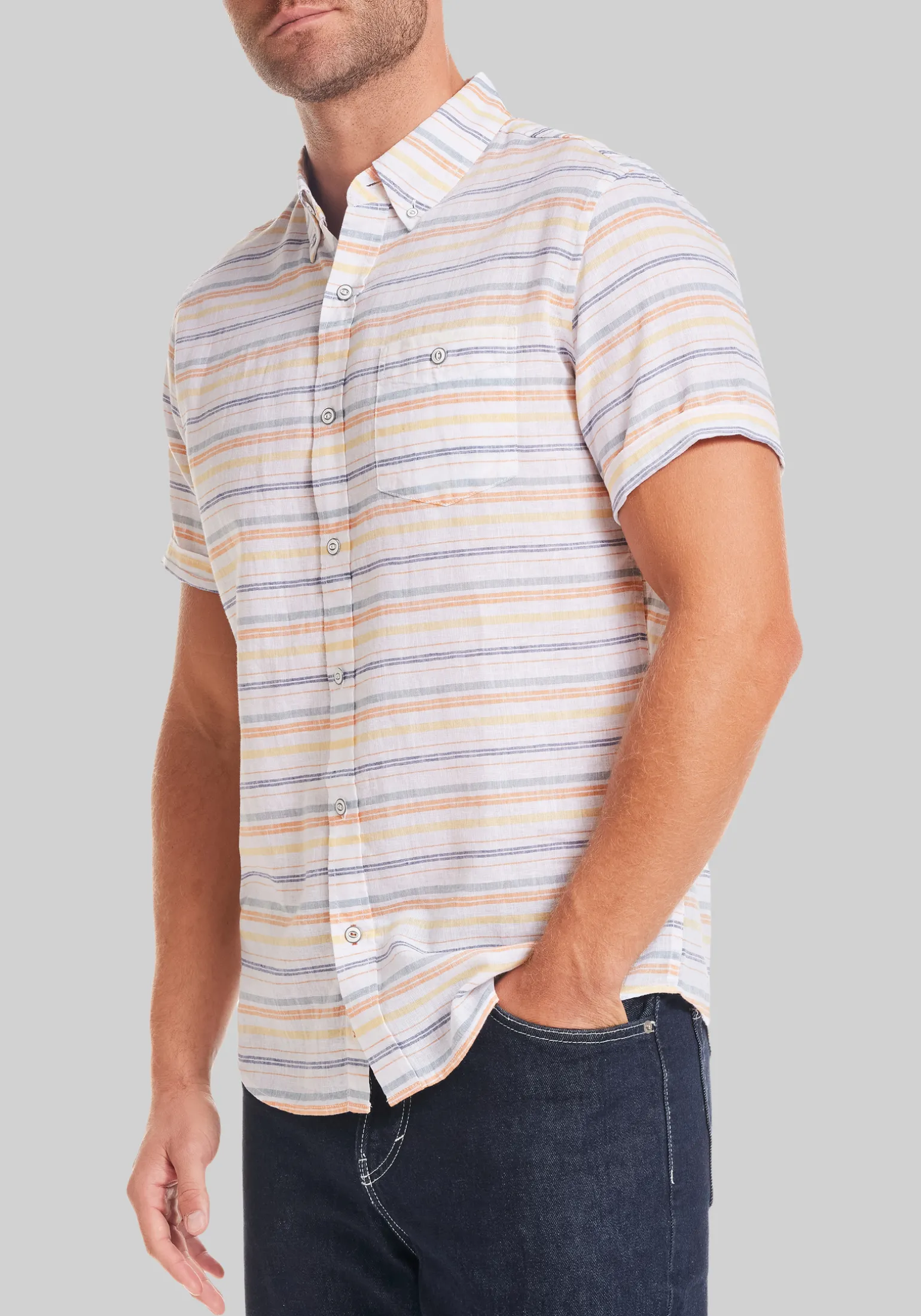 Weatherproof Vintage Tailored Fit Short Sleeve Stripe Button Up Shirt