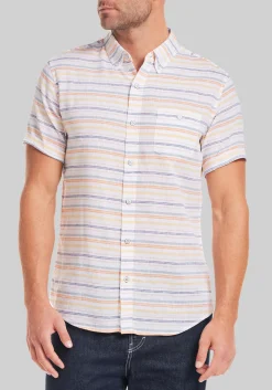 Weatherproof Vintage Tailored Fit Short Sleeve Stripe Button Up Shirt