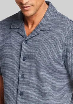 Weatherproof Vintage Traditional Fit Variegated Microstripe Coatfront Knit Button Up Shirt
