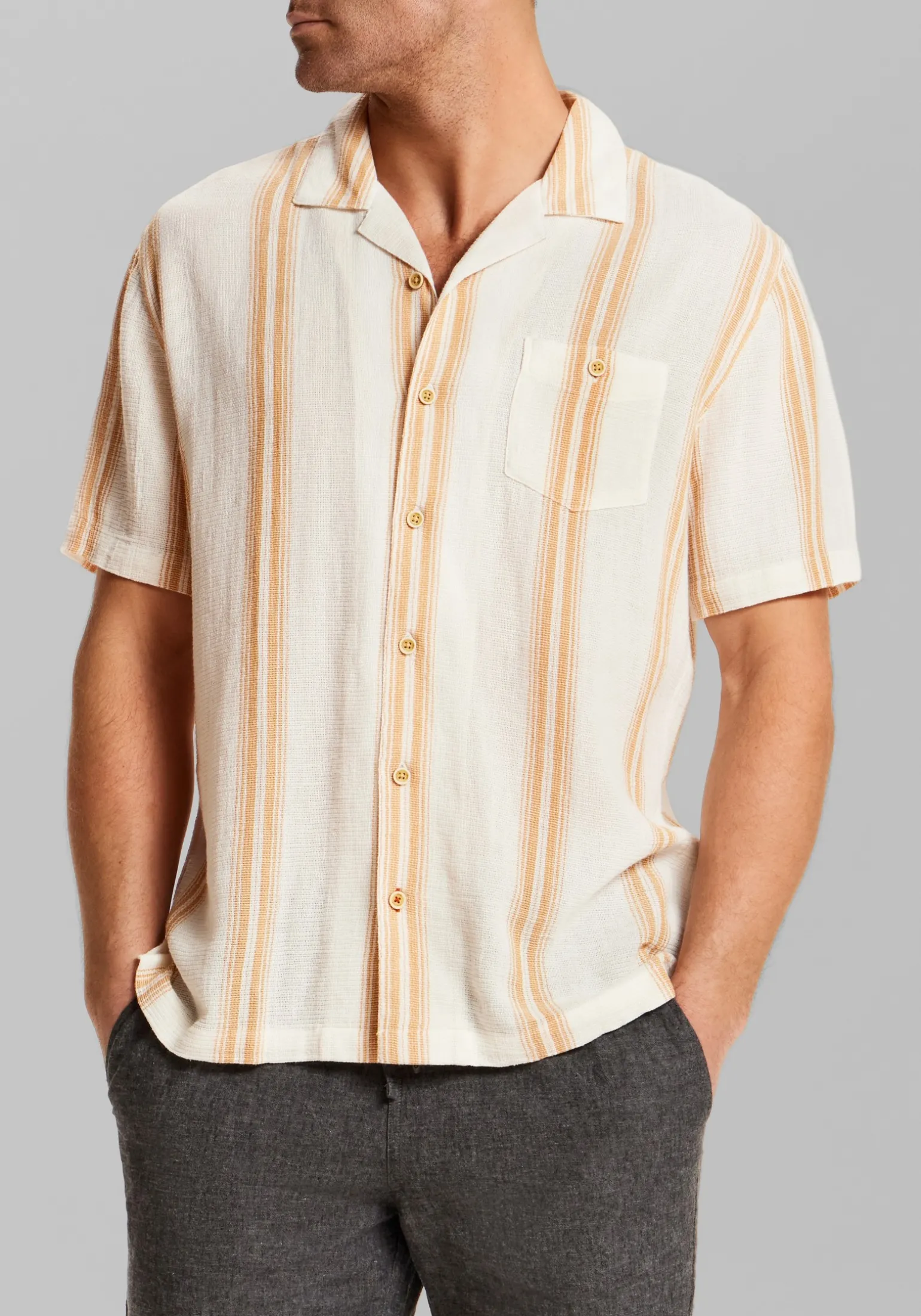 Weatherproof Vintage Traditional Fit Vertical Stripe Airtex Button Up Shirt