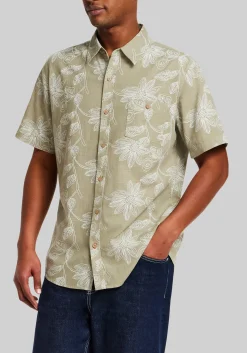 Weatherproof Vintage Traditional Fit Oversize Floral Faux Linen Button Up Shirt