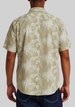 Weatherproof Vintage Traditional Fit Oversize Floral Faux Linen Button Up Shirt