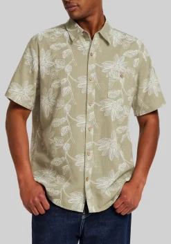 Weatherproof Vintage Traditional Fit Oversize Floral Faux Linen Button Up Shirt